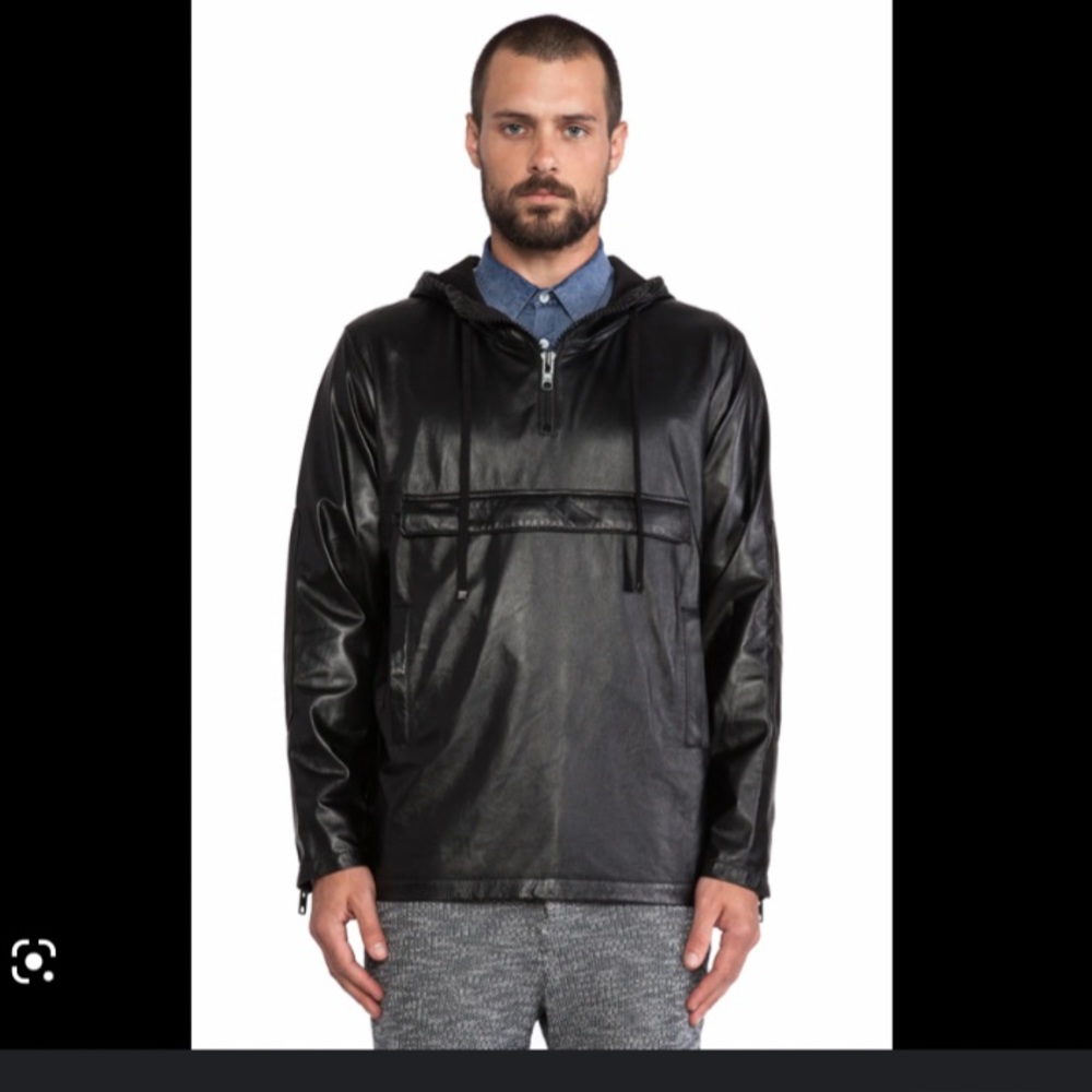 Timo Weiland Leather Anorak Hoodie Black